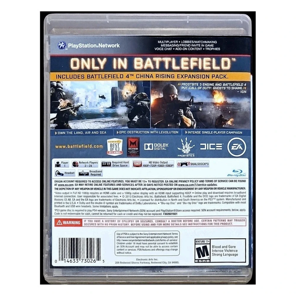 Battlefield 4 PS3 Video Game Complete Disc Manual FPS Action Electronic Arts